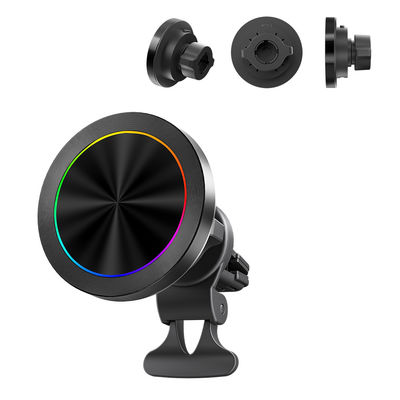 Magsafe Car Mount Алюминиевая сплав текстура беспроводное зарядное устройство с RGB световым дисплеем и одной рукой для автомобилей